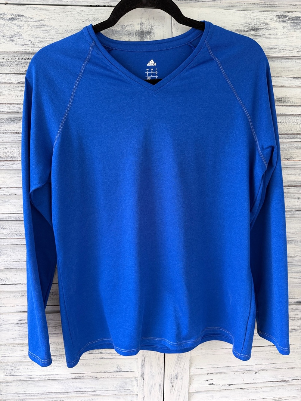 adidas Royal Blue V-Neck Climalite Long Sleeve Top Size L